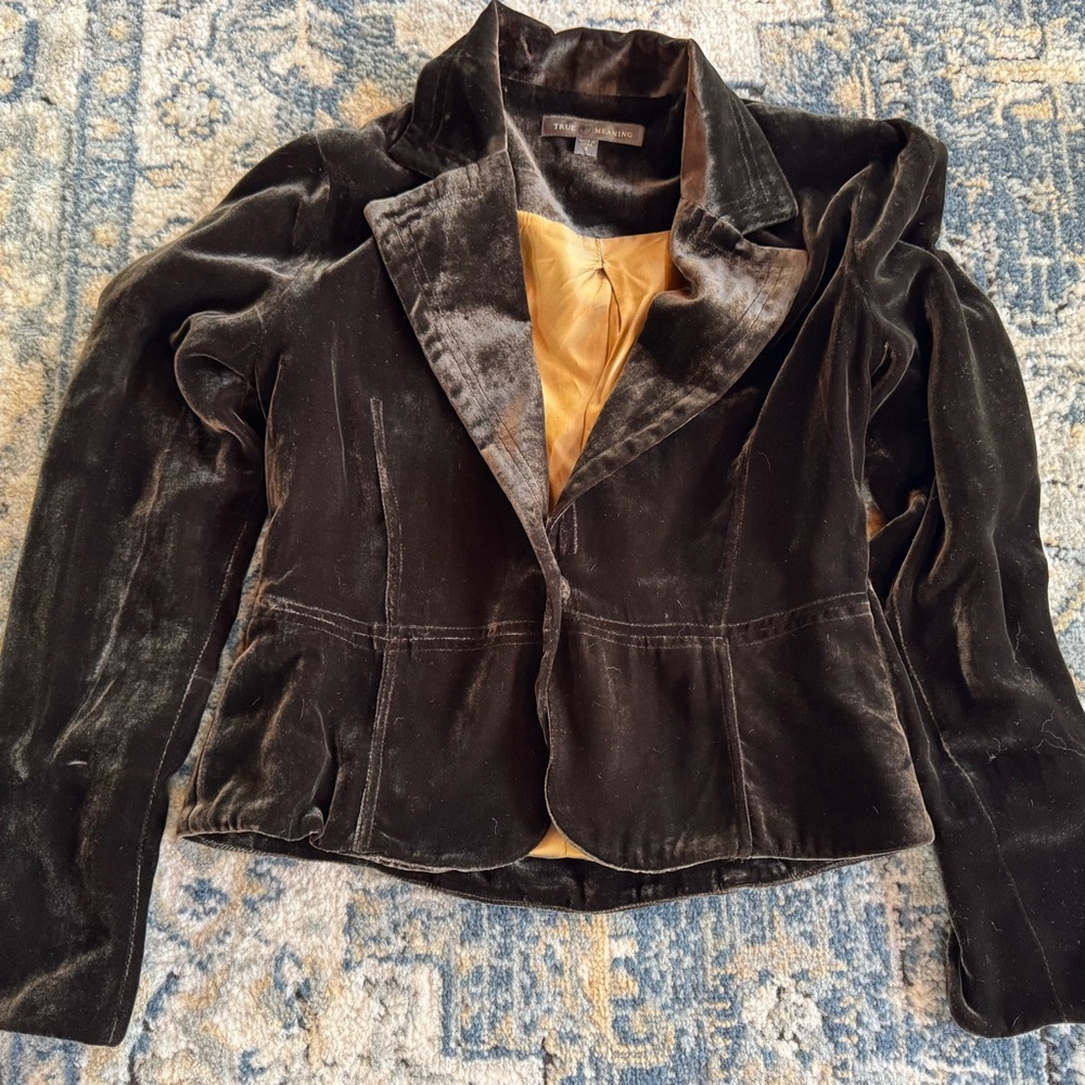 True meaning rich dark brown Velvet Blazer with Gold Lining